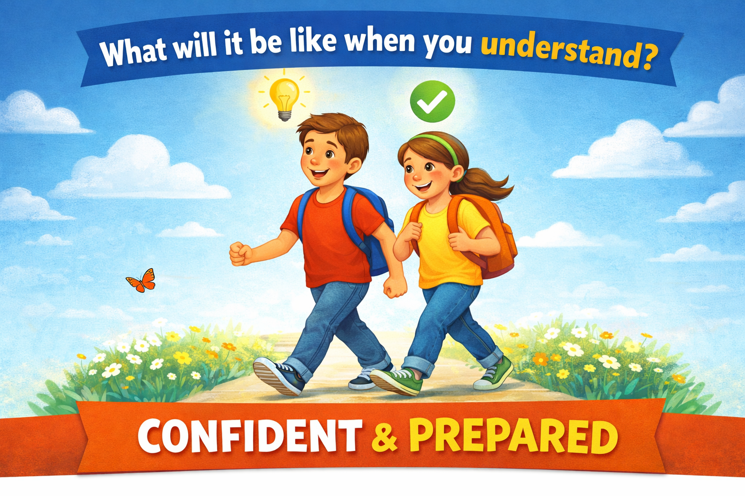 Illustration showing children feeling calm, confident, and prepared after learning to think clearly under pressure.