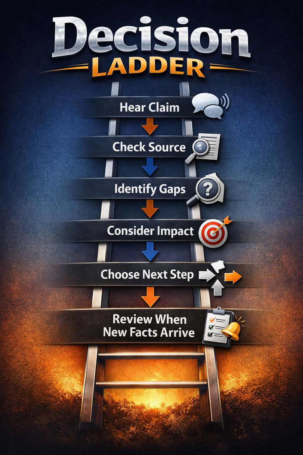 Decision Ladder graphic showing steps from hearing a claim to reviewing new facts