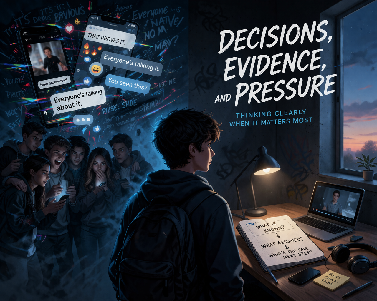 Decisions, evidence, and pressure graphic