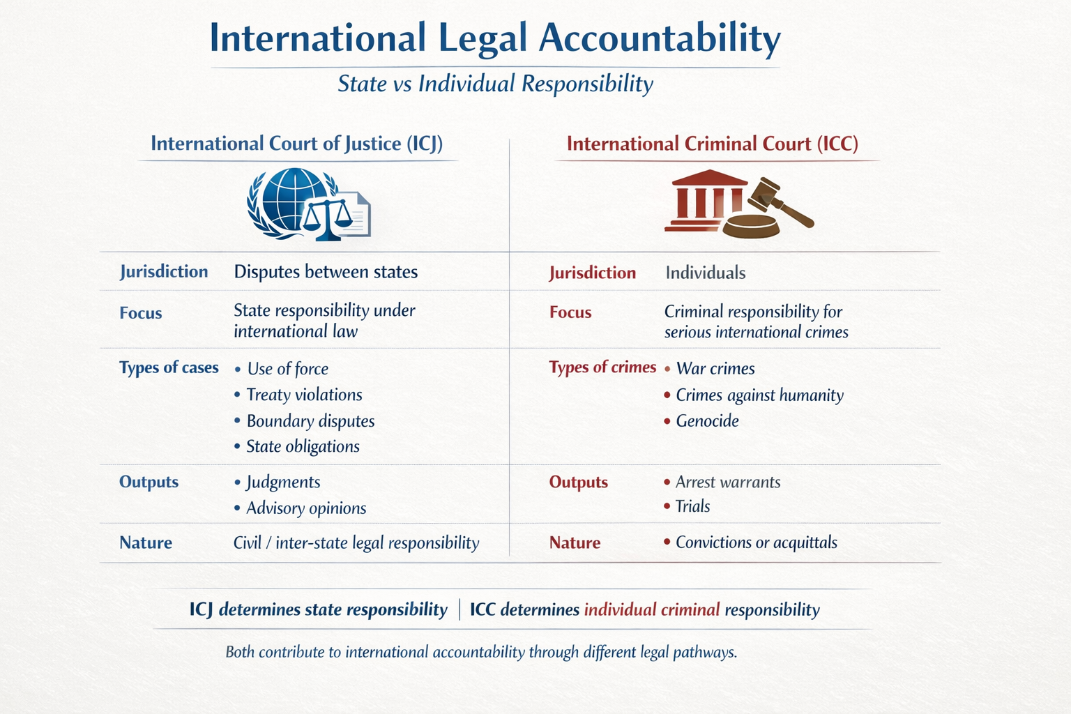 International legal accountability - ICJ and ICC comparison