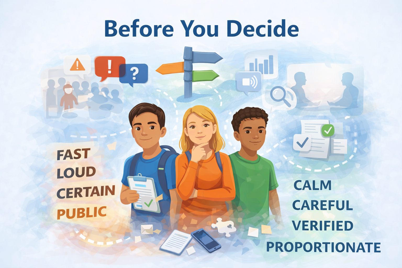 Students thinking carefully together before making decisions